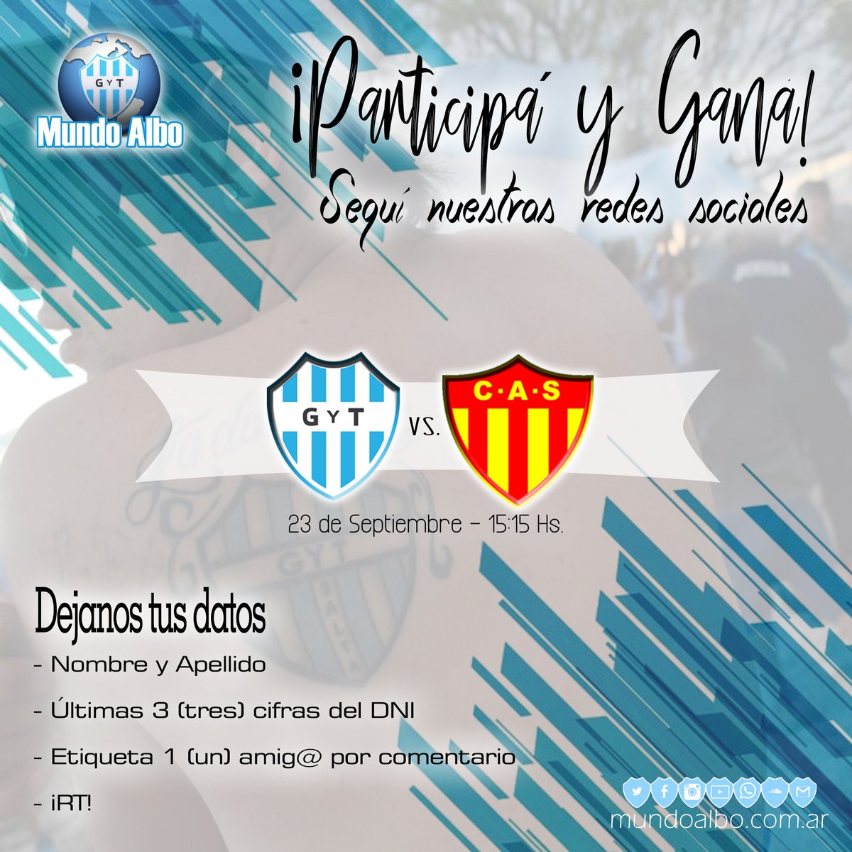 mundoalbook's tweet photo. #SorteoMundoAlbo // Participa por las 2 (dos) entradas que tenemos para vos. No te olvides de seguir los pasos, mientras mas comenten mas chances tenes para ganar!! #DomingoAlbo #VamosGyT https://t.co/uFRHE3OCUy