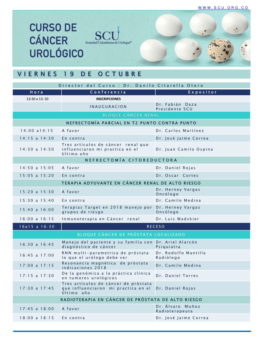 SCUColombia's tweet photo. Programa académico Curso de Cáncer Urológico #SCU18 #Valledupar
19 y 20 de Octubre
Inscripciones en https://t.co/bmv0eM1oB8 … https://t.co/q3ljFLHf1H