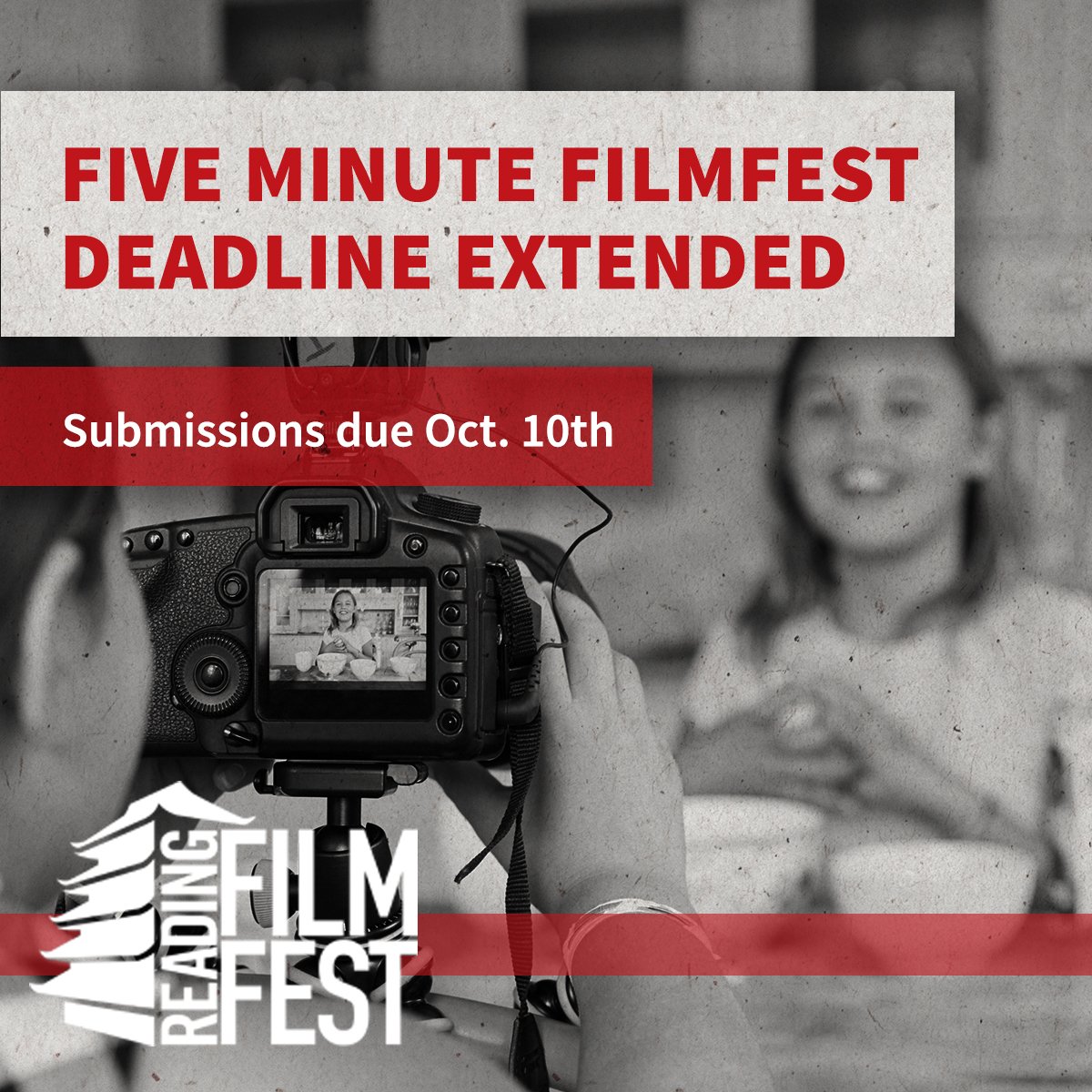 ReadingFilmFEST's tweet photo. Five Minute Film Fest Submission Deadline Extended till October 10th!
https://t.co/COdRqABgHU
Is your school sending their best to the Five Minute Film Fest?
#Filmmaker #HighSchool #CollegeFreshman #FilmFestival #FilmFest #berkscounty #berks #readingpa https://t.co/wc7Pv2P17L