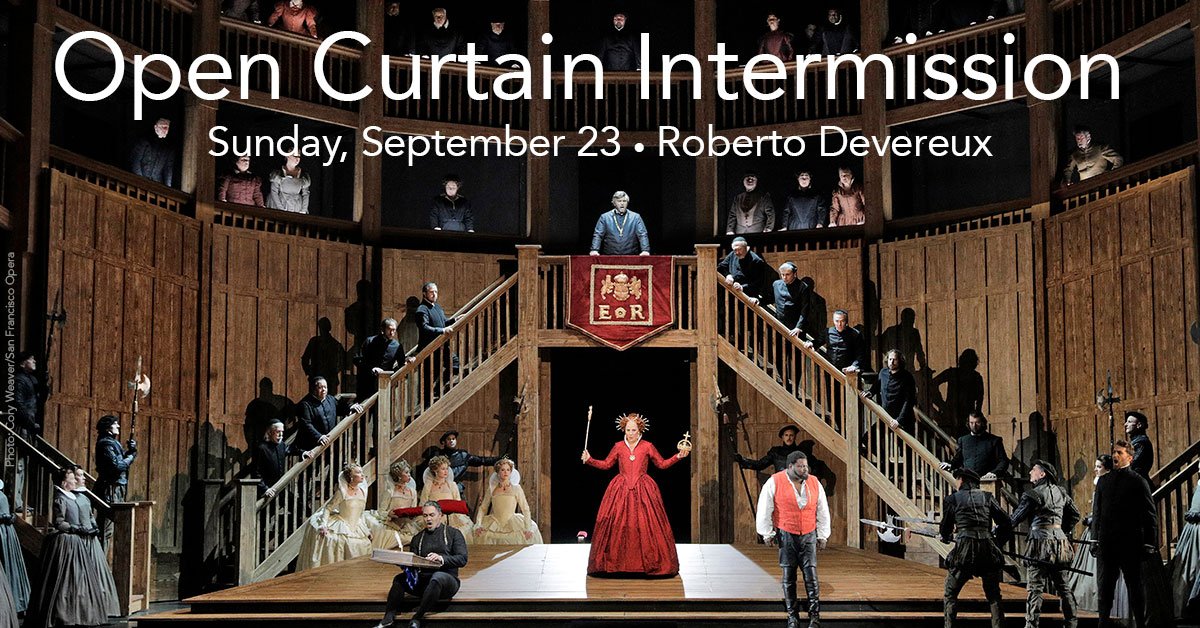 SFOpera's tweet photo. During Sunday's intermission of #DevereuxSF, we will raise the curtain and share the details behind the magic of how we bring opera to life. Send us your questions and they may be answered on stage! #OpenCurtain https://t.co/4RVWZAbo5e