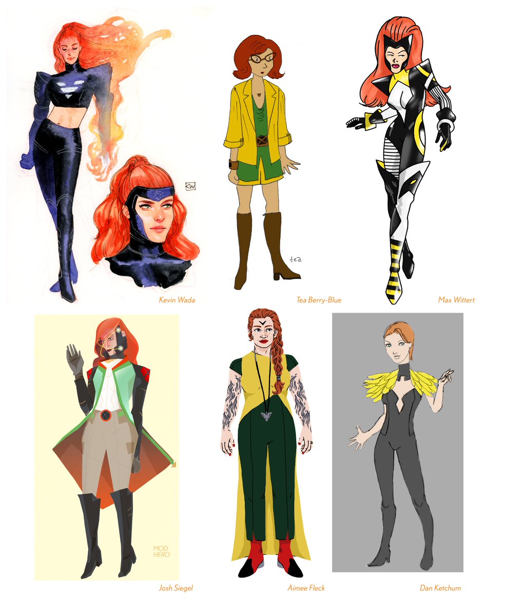 joshsgl's tweet photo. Here's the whole collection of #JeanGrey designs from #DesigningXWomen @FlameCon! So grateful for my inspiring cohorts @kevinwada @aimeefleck @teaberryblue @danielketchum and @waxmittert #FlameCon2018 https://t.co/AcJcoqBsFo