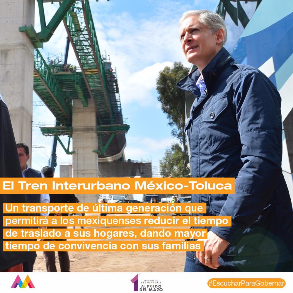 AlejandraDMV's tweet photo. Con el apoyo del @gobmx, se construye el Tren 🚆 Interurbano México-Toluca, para el beneficio de 230 mil usuarios. El tren, ayudará al ordenamiento del transporte y creará un corredor comercial entre el #Edoméx y la #CDMX. #1erInformeEdoMéx @alfredodelmazo #EscucharParaGobernar https://t.co/B6gKwGN55z