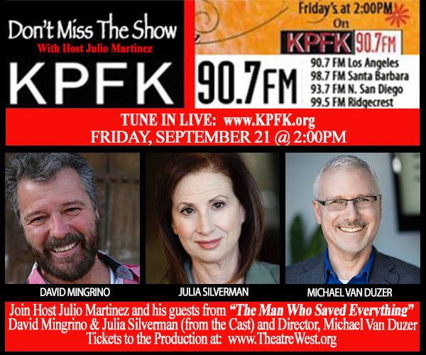 500Turtles's tweet photo. TODAY at 2 PM on @KPFK with #JulioMartinez: Michael Van Duzer, @DavidMingrino and @julia_silverman talk theatre, #TMWSE and much more!
Final THREE shows this weekend ONLY at @TheatreWest!
#LAThtr #SaveTheCollection #hoarding https://t.co/5IGSr65dSq