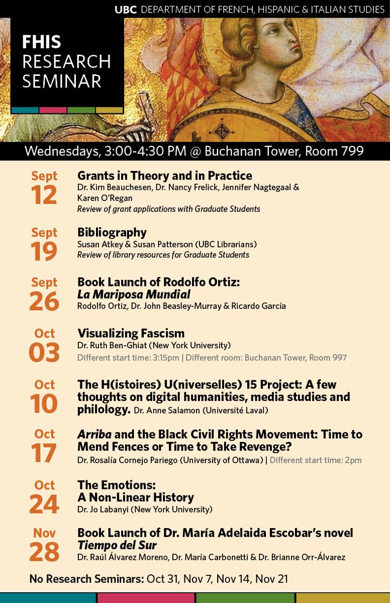 UBC Faculty of Arts (@ubc_arts) on Twitter photo See culture, literature & history in striking new ways with <a href="/UBC_FHIS/">UBC French, Hispanic and Italian Studies</a>’s free weekly seminars – open to all! Wednesdays, 3:00-4:30pm in BuTo 799: ow.ly/v4ES30lV4tS See culture, literature & history in striking new ways with <a href="/UBC_FHIS/">UBC French, Hispanic and Italian Studies</a>’s free weekly seminars – open to all! Wednesdays, 3:00-4:30pm in BuTo 799: ow.ly/v4ES30lV4tS