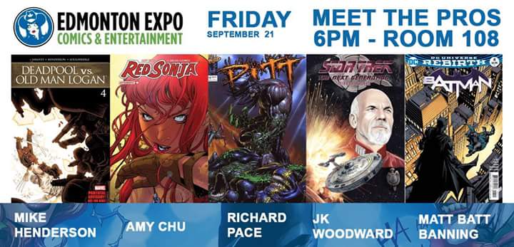 Meet the Pros starts at 6 in RM 108! Panel features @MikeSHenderson @rpace <a href="/AmyChu/">A M Y C H U #donutkiller 👽</a> <a href="/JK_Woodward/">JK Woodward</a> <a href="/BATTinks/">BATT</a> <a href="/EdmontonExpo/">EDMONTON EXPO</a> #edmonton #yeg