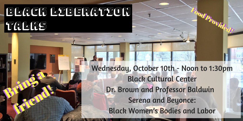 VT_Recovery's tweet photo. Join @VT_CCC for Black Liberation Talks on Wednesday October 10 from 12-130 in the #VTBCC Dr. Brown and Professor Baldwin will be discussing Serena and Beyonce: Black Women’s Bodies and Labor. @CCCatVT @HokieWellness @inclusiveVT @VTBlackCaucus @Vtblackalumni https://t.co/YWPWEOkVir