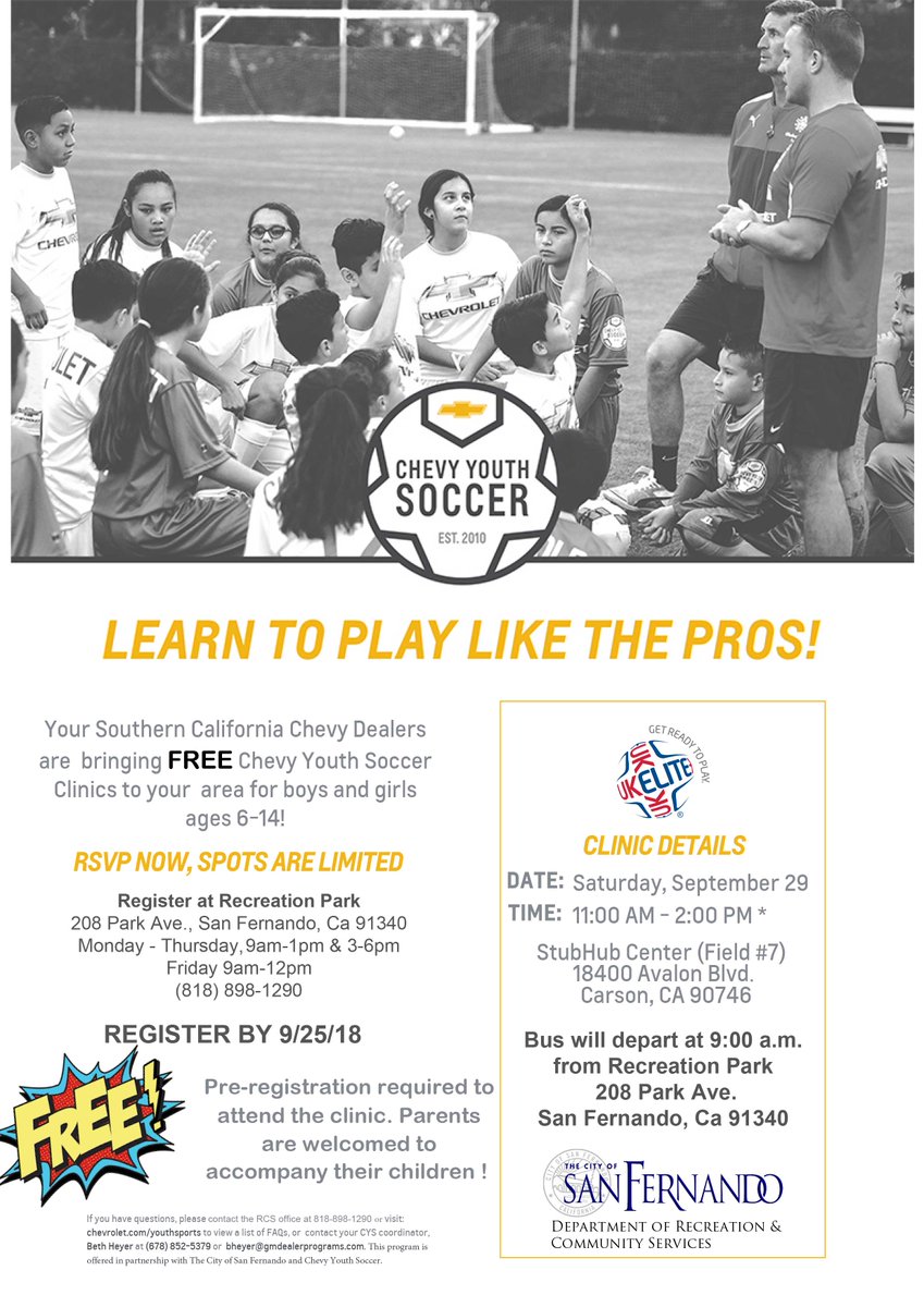 fitsanfernando's tweet photo. FREE transportation to the FREE Chevy Youth Soccer Clinics for boys and girls ages 6 to 14. https://t.co/yUPybT0jBH https://t.co/d8jFxoepLT