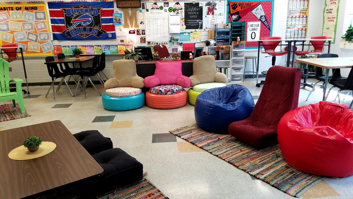 edutopia's tweet photo. "Students are completely capable of doing their best work while stretched out on the classroom floor, sitting in an Adirondack chair, or even curled into a tire seat." One teacher’s experience. https://t.co/MarwyPsnhV https://t.co/OD33g5riuY