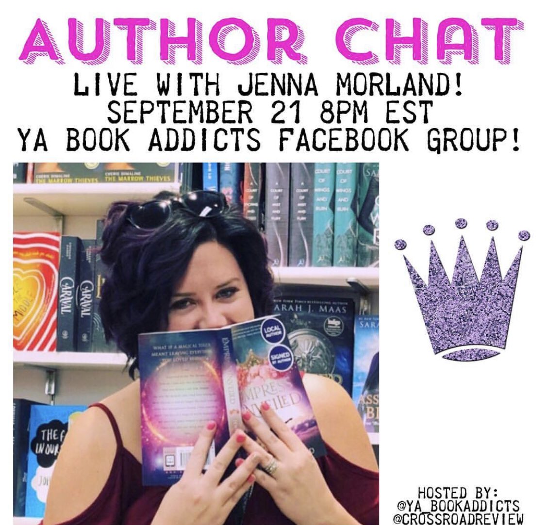 librarianreader's tweet photo. Make sure to join @crossroadreview @ya_bookaddicts and @jennamorland at 8pm est in the Facebook group! Because she’s going LIVE! https://t.co/eu53PHi5VK https://t.co/0IFzHaX1F2