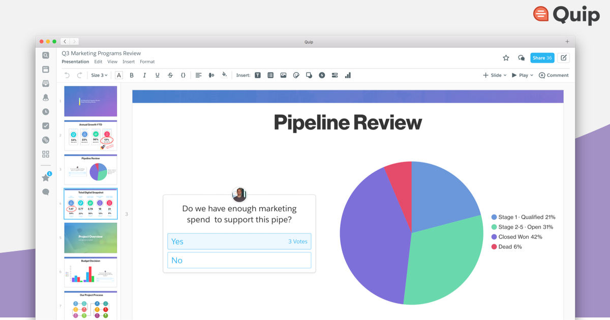 SalesforceQuip's tweet photo. Just in time for #DF18, we're launching Quip Slides, new integrations with Box and Dropbox, and a fresh look for Quip. https://t.co/uZqX8YjIfK https://t.co/zz3k6GKnIB