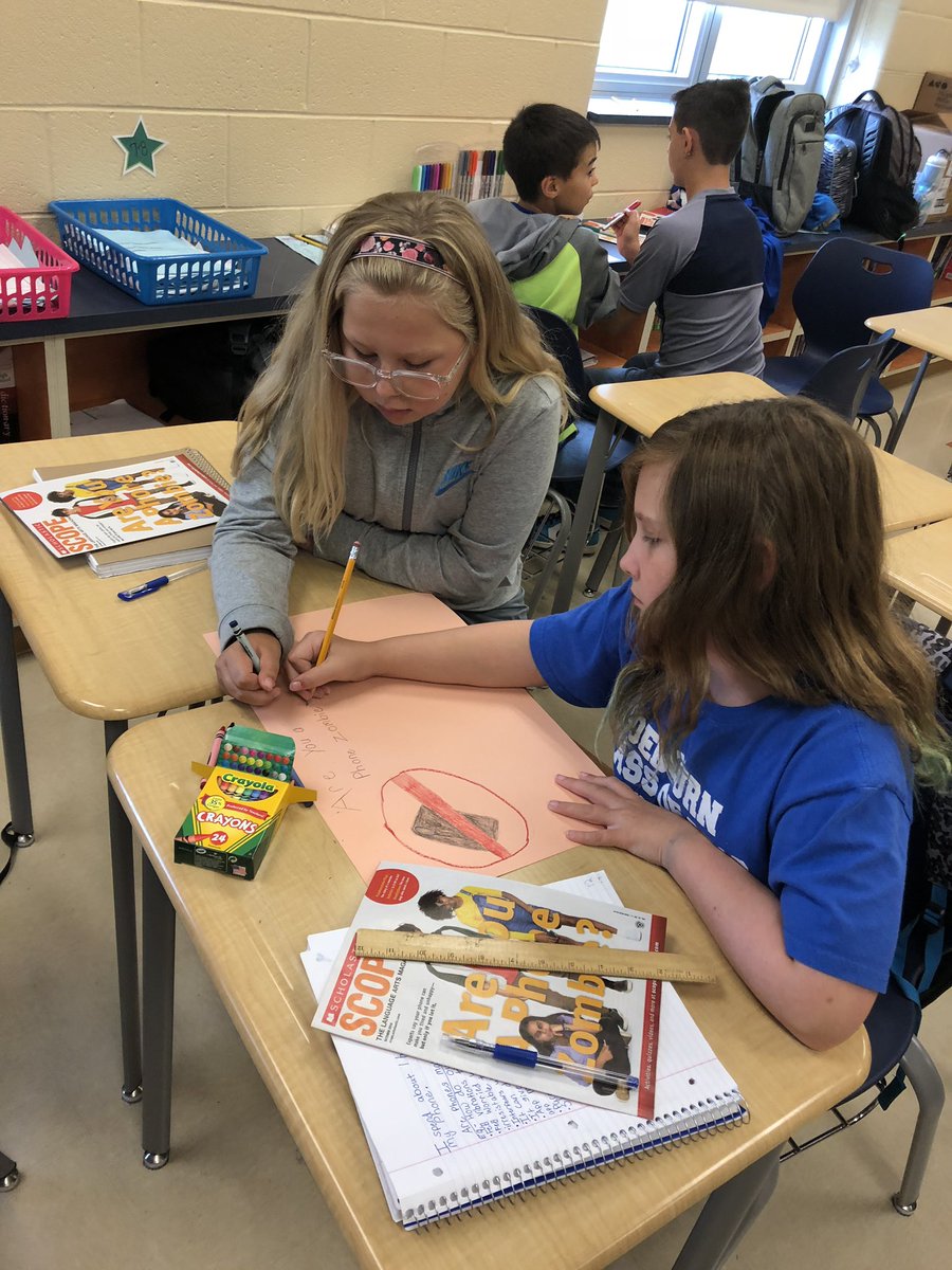 After reading “Are You A Phone Zombie?” <a href="/Scholastic/">Scholastic</a>, students created posters displaying the dangers of smartphone addiction and how to have a healthy relationship with your phone. #Scope  #PennDelcoProud
