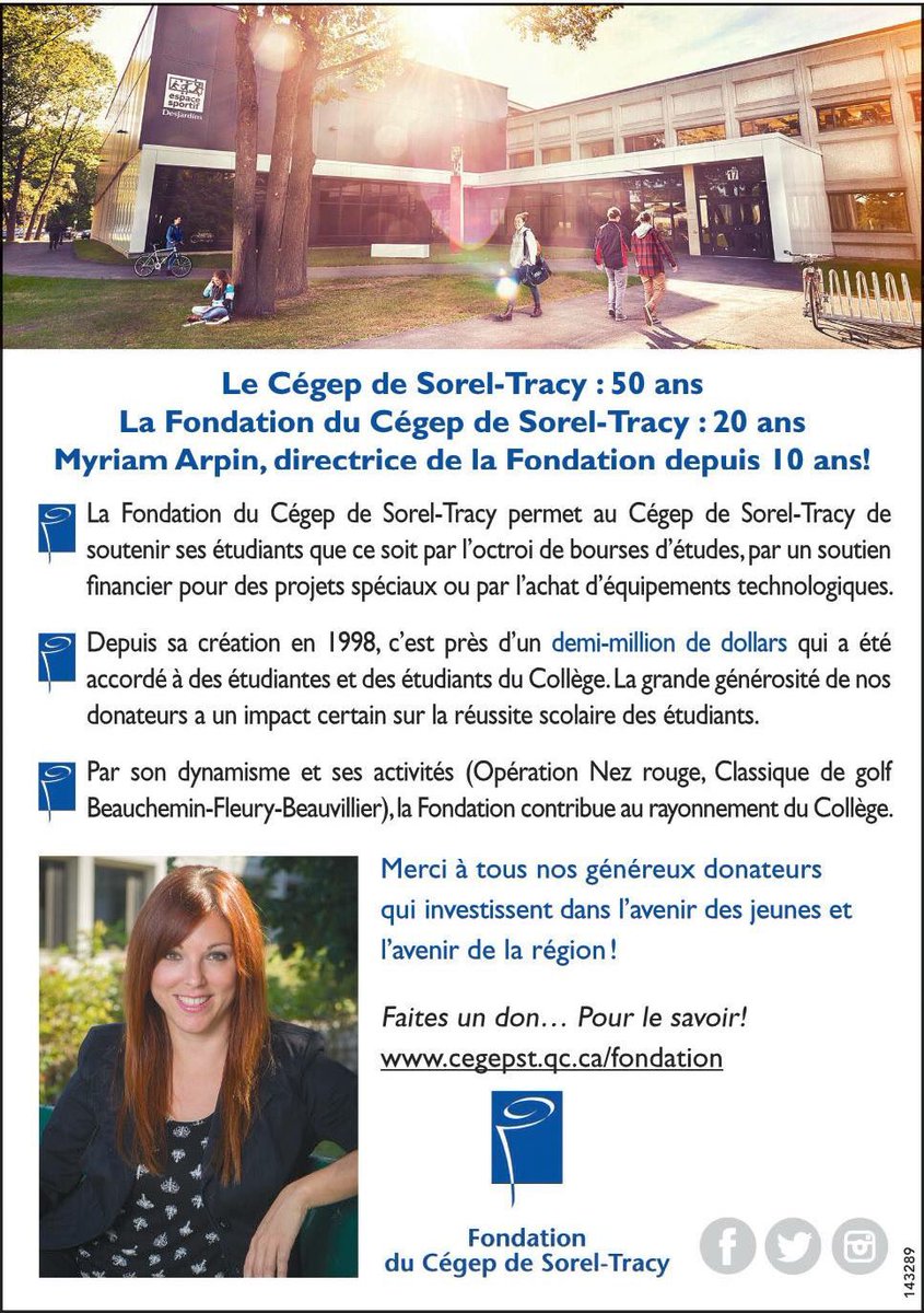 La <a href="/FondationCST/">Fondation Cégep ST</a> #SorelTracy