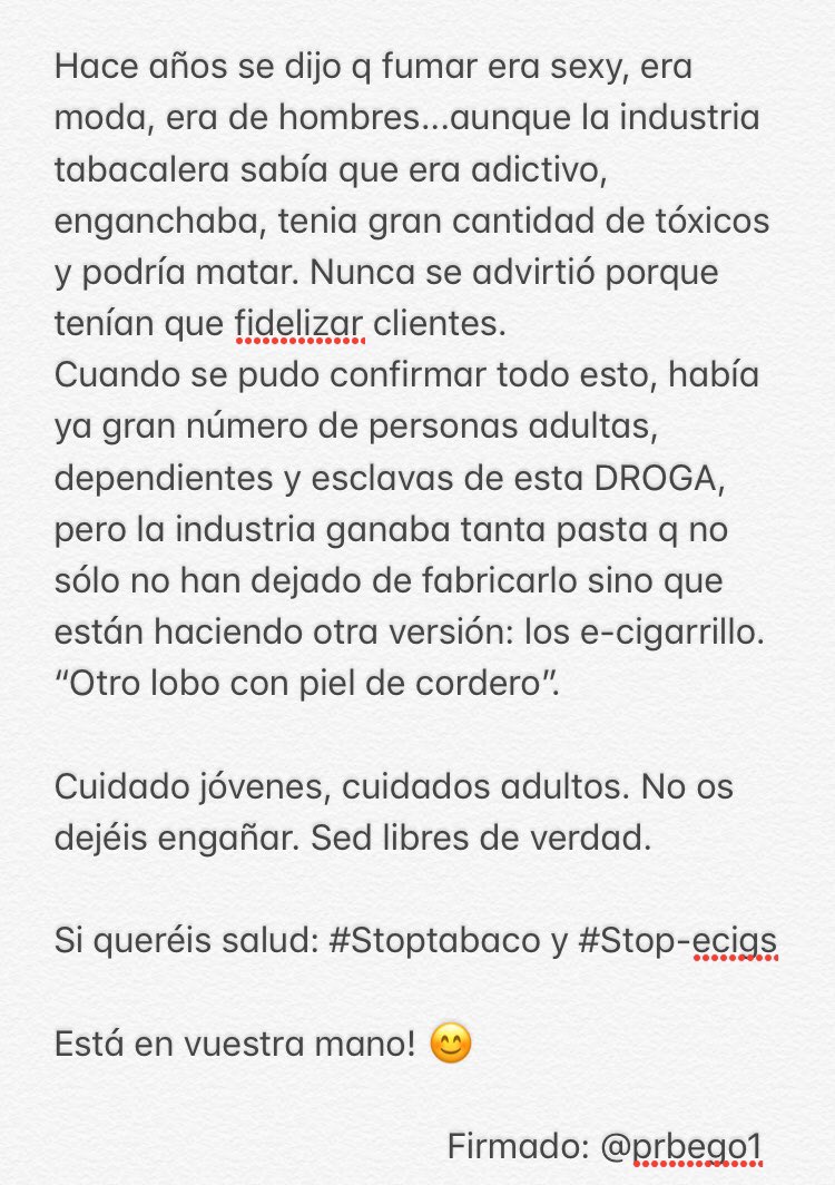 prbego1's tweet photo. #Stoptabaco #Stopecigs
📣Este sería el mensaje de los que trabajamos por la salud! 
✅Mi objetivo siempre será el 100%, no se puede bajar la guardia
Seguimos! 
@AngelesRzvz @CanSaludable @a_furio @CNPT_E @SEDEToficial @soriano_p @fumarsalecaro @PrimerosSinHumo @JAGarciaPastor https://t.co/T1rNEj37Xn