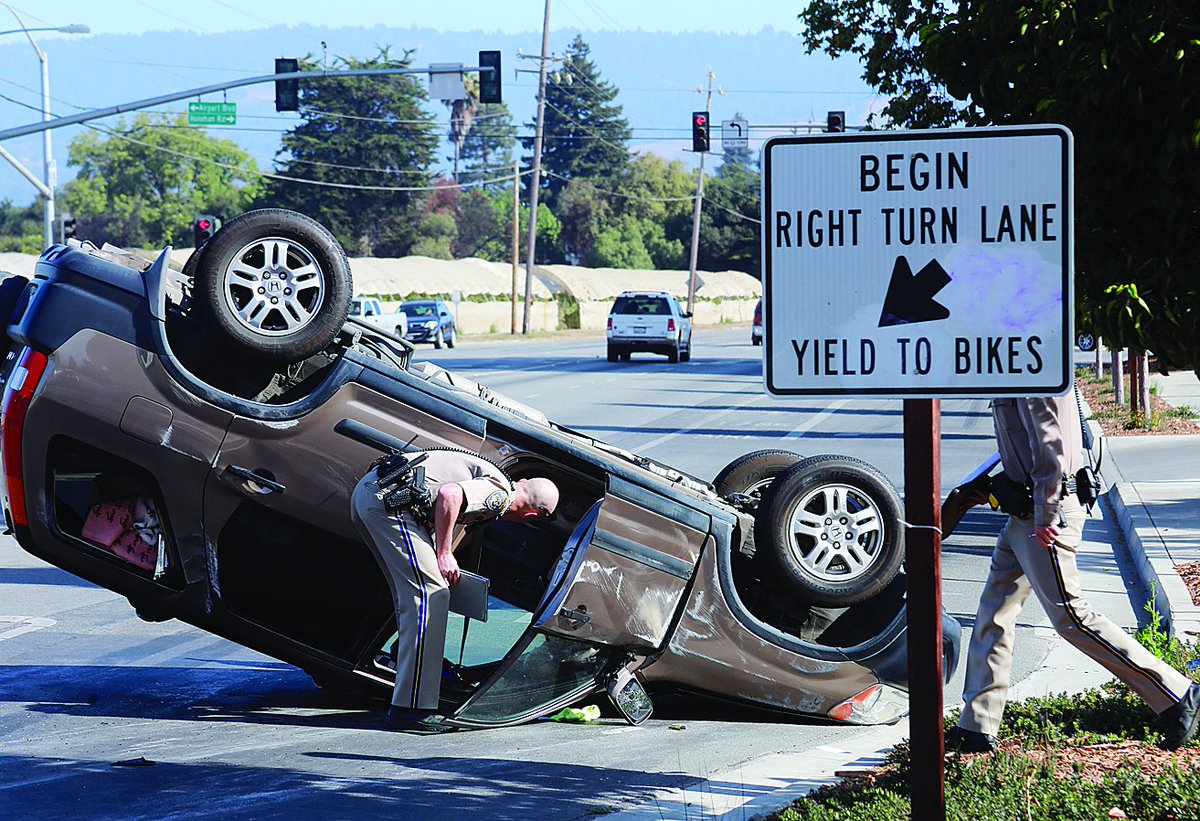 The CHP investigates a crash on Green Valley Road Friday where a female driver of a Prius clipped a Honda CR-V causing the Honda to roll over. #RPnews.@RegPaj