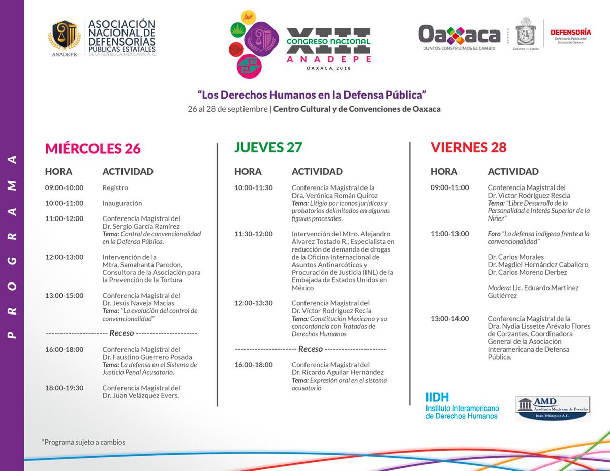 JesusGHerreraP's tweet photo. ¡#Oaxaca será sede del XIII #CongresoNacional de #DefensaPública!
Conoce a detalle el #programa. 
Será totalmente gratuito gracias al respaldo del gobernador @alejandromurat y puedes inscribirte en el siguiente micro sitio. 
https://t.co/balOxLvPej https://t.co/u2eIMatvbD