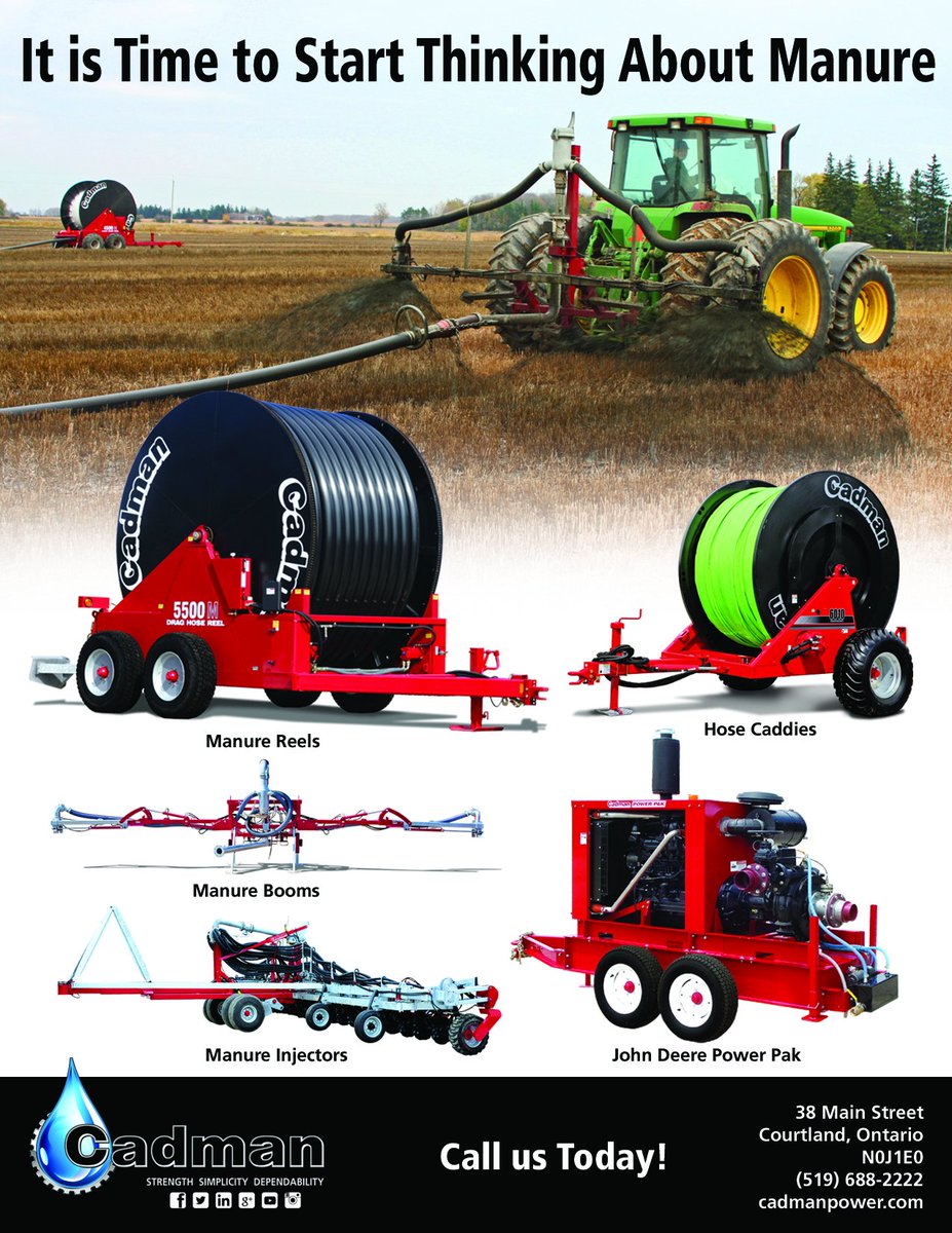 CadmanPower's tweet photo. It is time to start thinking about manure season, are you ready? Cadman's got you covered! #Manure18 #CadmanPowerEquipment #Injectors #HoseReel #HoseCaddy #PowerPak #gotyoucovered https://t.co/kttMQnuZak
