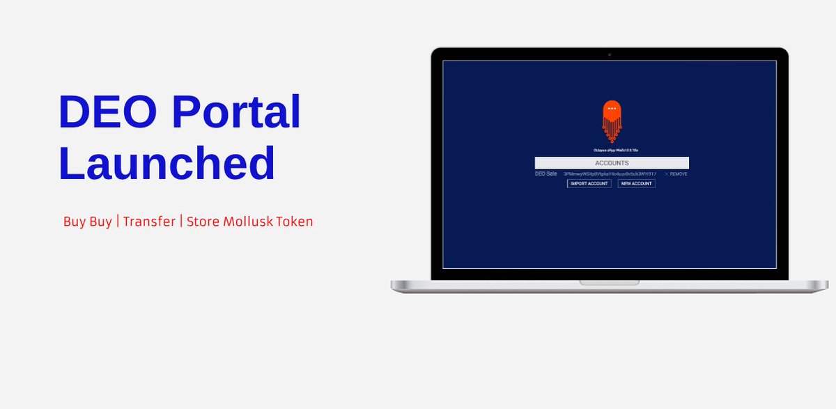 octopusdapp's tweet photo. 1/20 Announcement: DEO Sale Portal Launched
The OctopusDApp Team is pleased to announce our Decentralized Exchange Offering Sale (DEO Sale) portal is up, making it easier & secure for DEO sale participants to buy Mollusk Token https://t.co/HlVoIVbWsB
#OctopusDapp #MolluskToken https://t.co/gJ5k5c3aju