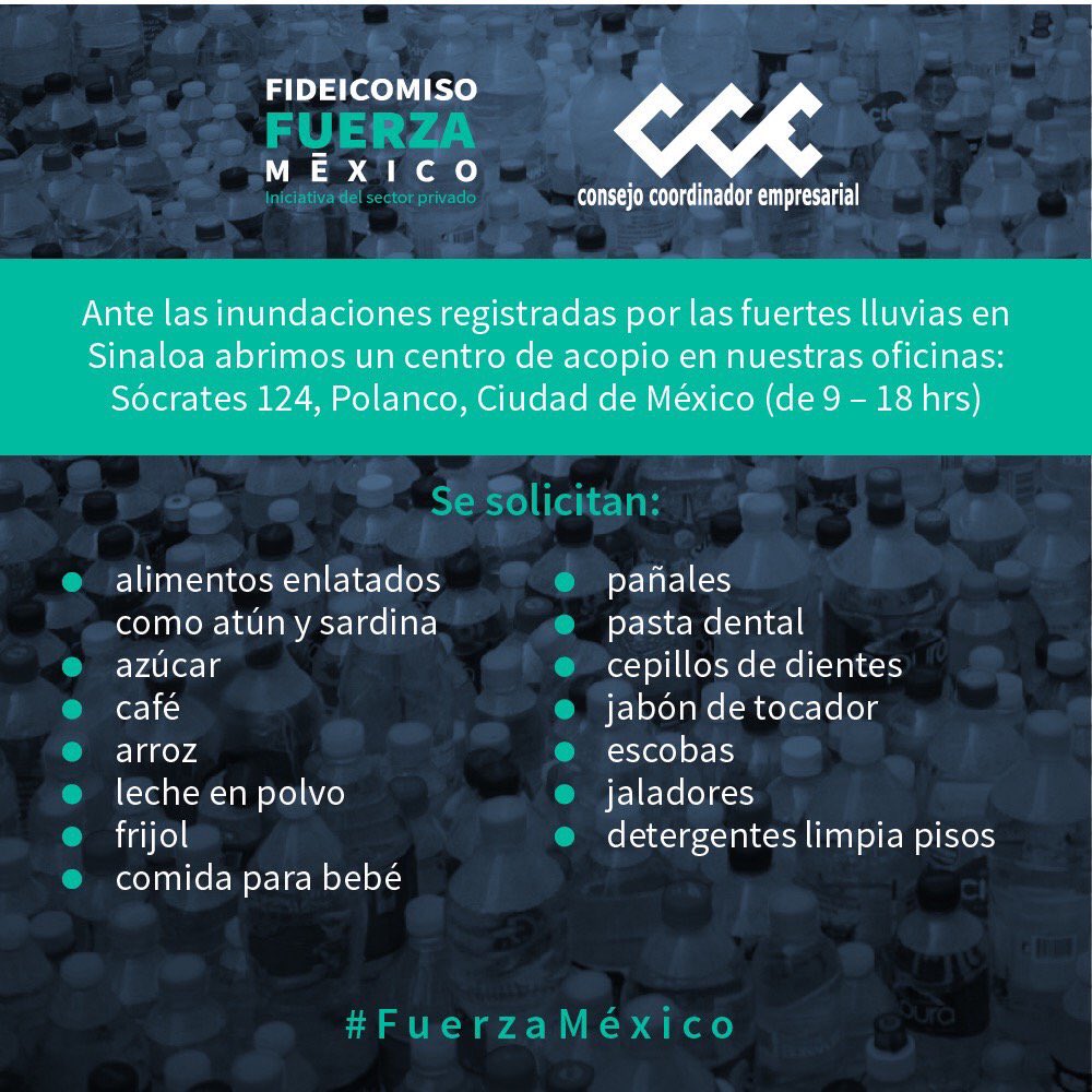 MexicoDialogos's tweet photo. Centro de acopio en CDMX #FuerzaSinaloa https://t.co/3yAkLrkGMw