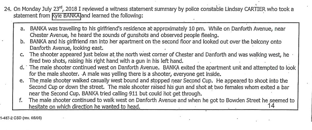 DanforthTruth's tweet photo. Danforth Shooting - Kyle Banka - Police Statement
Followed shooter down Danforth from Chester. As the shooter arrived at Bowden he appeared he didn’t know which way to go.
Was the shooter looking for his getaway driver???
#DanforthShooting #DanforthStrong #DanforthTruth https://t.co/Av5LqI70u0