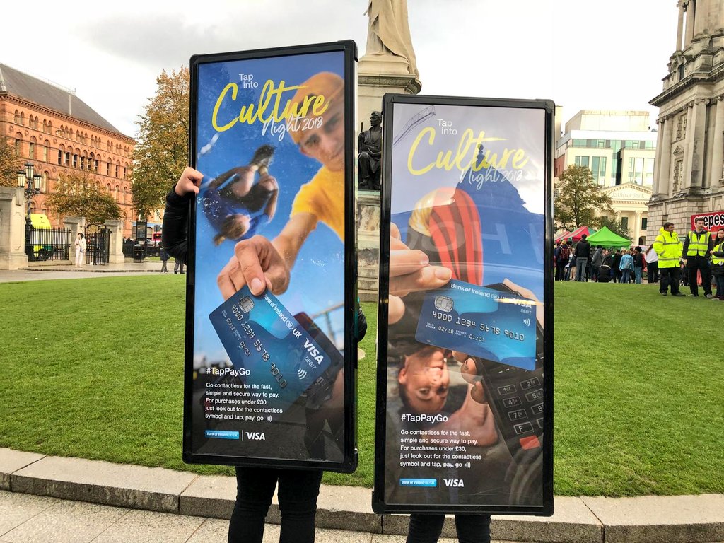 Image_Zoo's tweet photo. We are absolutely delighted to be a part of the 10th birthday of #CultureNightBelfast and to have our #AdWalker team out for @bankofireland on one of the best nights of the year!
Don't forget to #TapPayGo!
@SmartsComm
#CNBX #CultureNight #BankofIreland #VISA #YourBelfast https://t.co/OEbbUQblRG