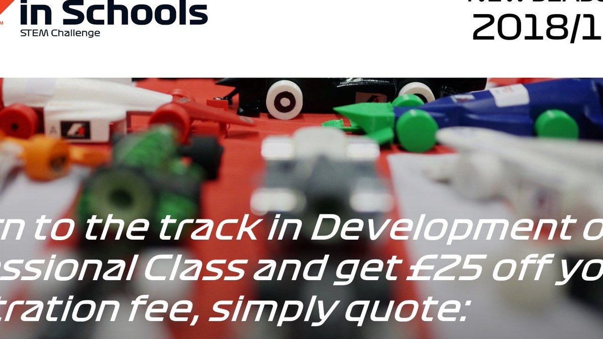 STEMRacing_UK's tweet photo. Returning to the track to compete again in 2019? Register your team in either Development or Professional Class and get £25 off your registration fee using RETURN25 when registering at https://t.co/vKRHo2yAs9
#f1inschools #stem #competition #f1 #racetoregionals #offer #discount https://t.co/S8OczONbVe