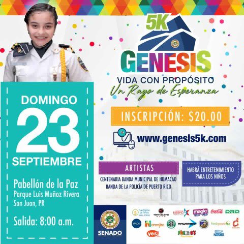 Este domingo 23 de septiembre desde las 8:00am comenzaremos el 5k de Genesis, te esperamos. #UnRayoDeEsperanza