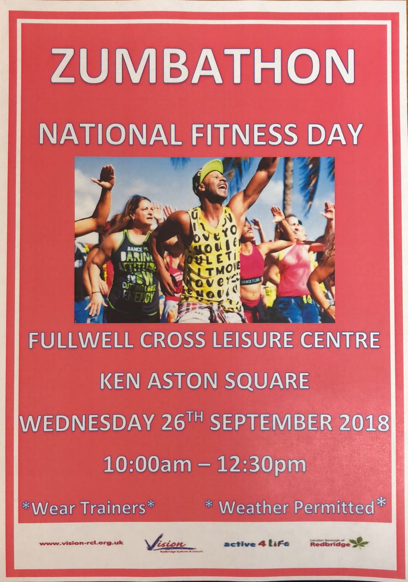 FullwellCross's tweet photo. Join us on National Fitness Day 💪💪for our amazing Zumbathon 💃💃 @DoMoreRed #nationalfitnessday #fitness #zumbathon #zumba #fullwellcross #redbridge #ilford #dance https://t.co/iifDMGY4bV