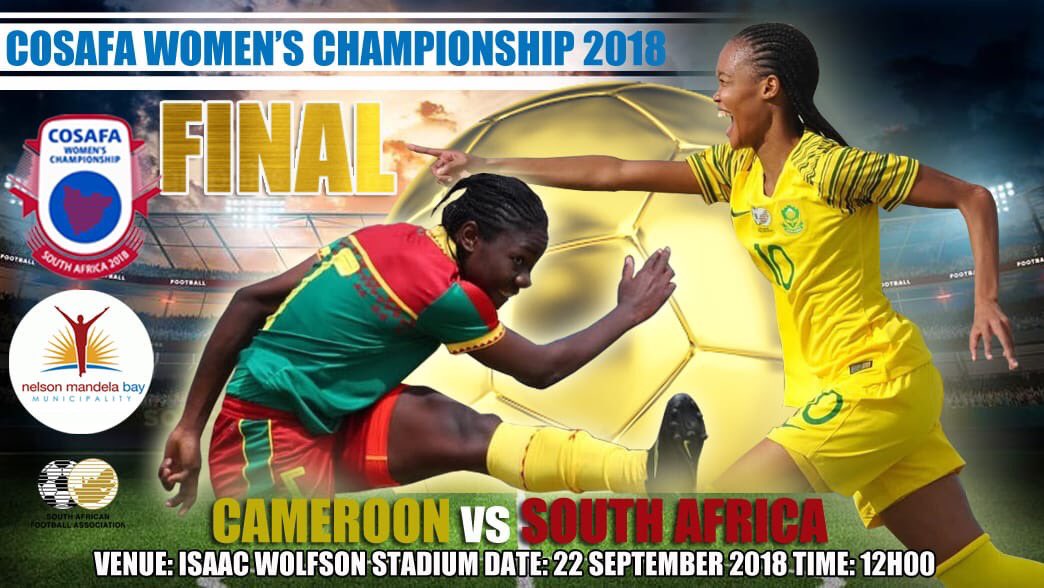 cfootcameroun's tweet photo. 🏆Tournoi COSAFA 2018 :
🚩FINALE
⚽️ CAMEROUN 🇨🇲🆚🇿🇦 AFRIQUE DU SUD
📅22/09/2018
⌚️11:00
🏟 Stade de Wolfson
📺 @kwesesports
🖥 https://t.co/KDrXYqUtsu
#AFSCAM #COSAFAWOMENCHAMPIONSHIP2018 https://t.co/eLMdNng139