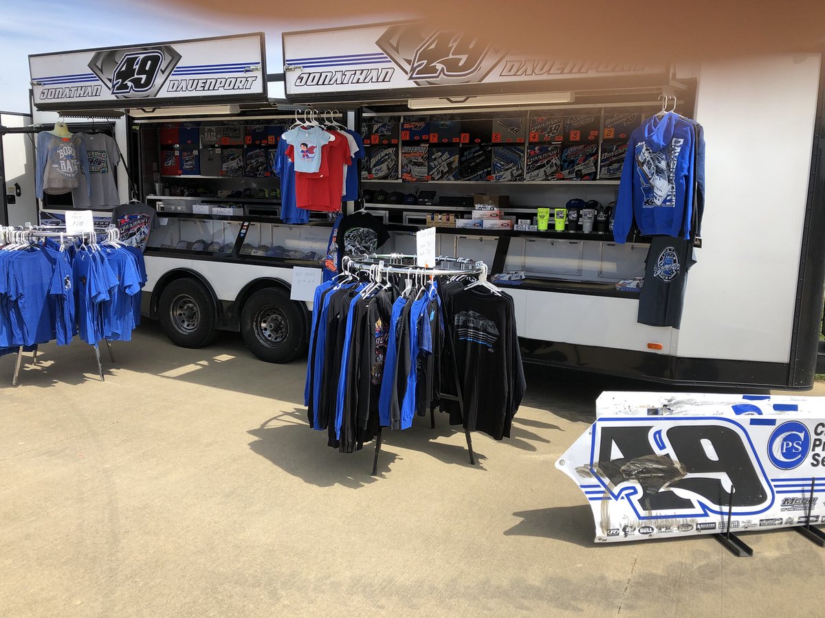 @TheFast49 merchandise is set up on vendors row @btownspeedway for #jackson100 stop by and see us.
