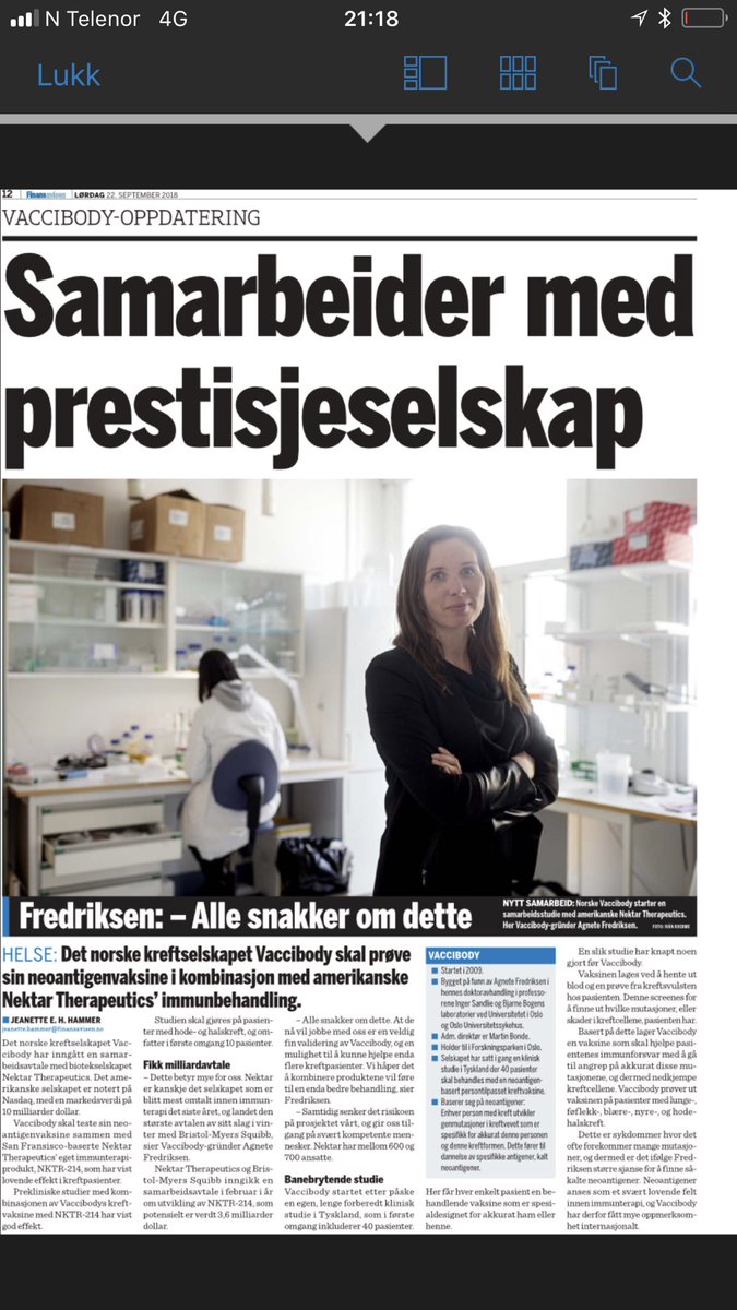 Finansavisen lørdag- hvorfor er Vaccibody og Nektar så gode partnere?
