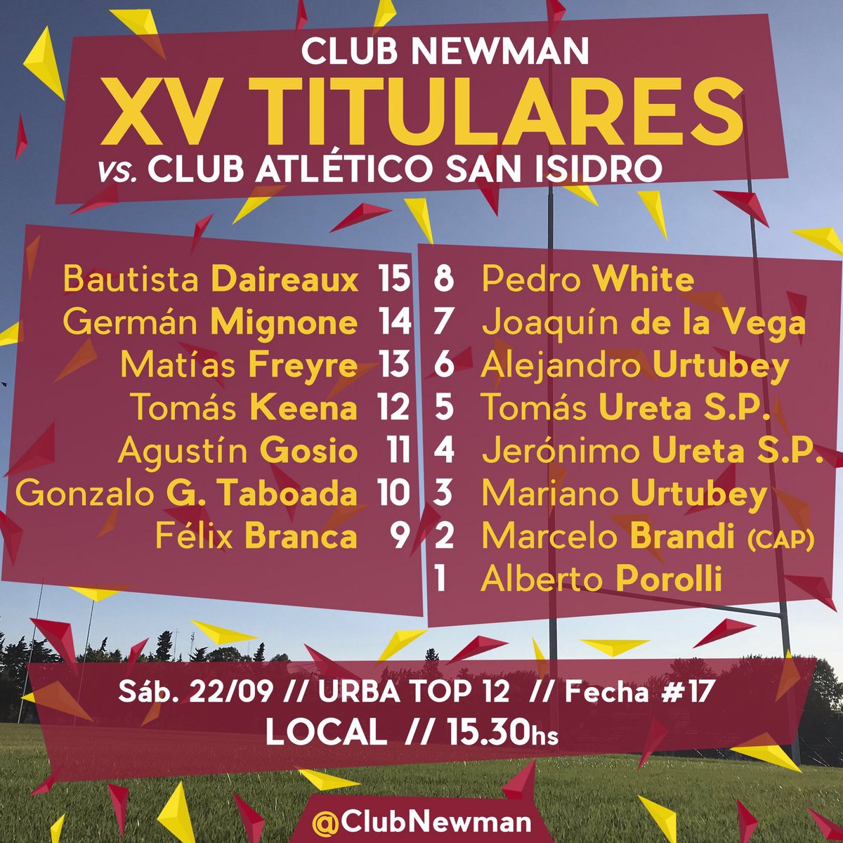 InfoCasi's tweet photo. Acá están los XV que vacunarán al CASI, mañana en Benavidez, por la 12ava fecha del Top 12. https://t.co/4BNxXJ6CjI