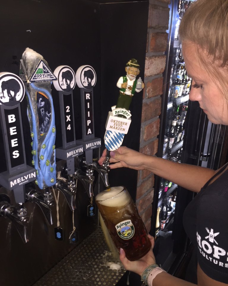 Really get into the HOPStoberfest spirit and order any Ayinger beer (the oldest and best Oktoberfest beer in the game) in a specialty stein and you can take the mug home with you!