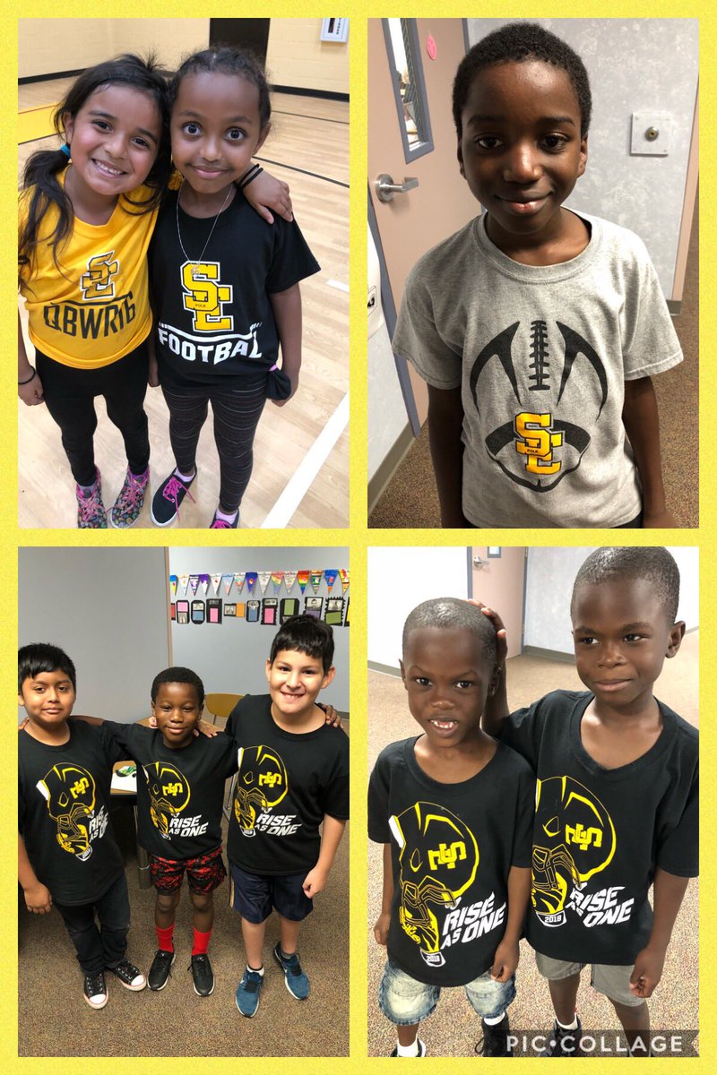 AmyOlesen_ELL's tweet photo. A BIG thank you to the SEP Football Parent Council for donating some football shirts to the elementary schools in the district. These kids were super excited to wear black and gold today! #sepESOL #sepwb #sepHOCO ππ€π https://t.co/VxJPwAG2Z6