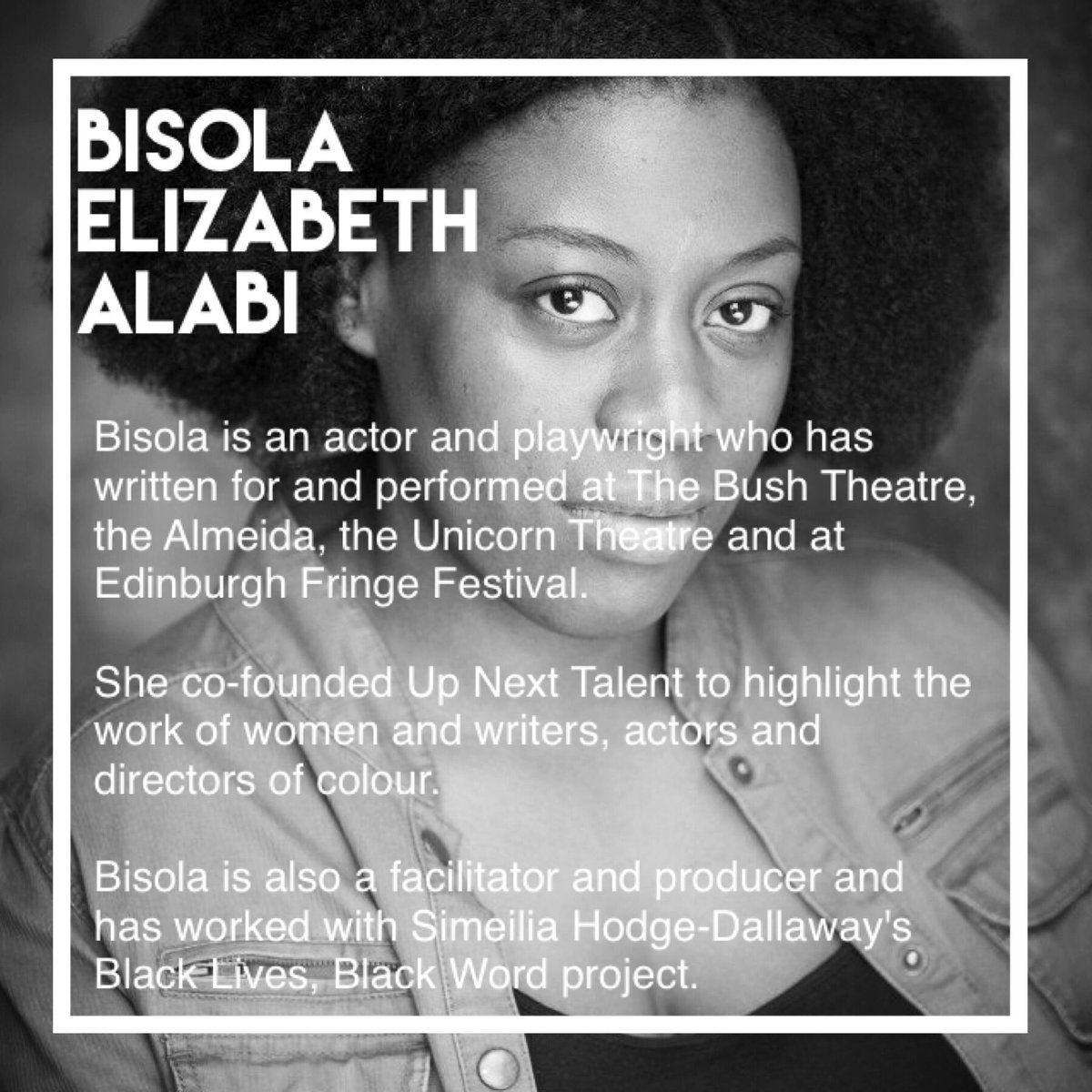 HMNMonologues's tweet photo. Featuring another amazing writing who has been a part of this #HearMeNow journey with @tamashatheatre and @titiandherlife  - @ElizaAlabi is a writer, actor + producer https://t.co/CqA1cjQ8V2