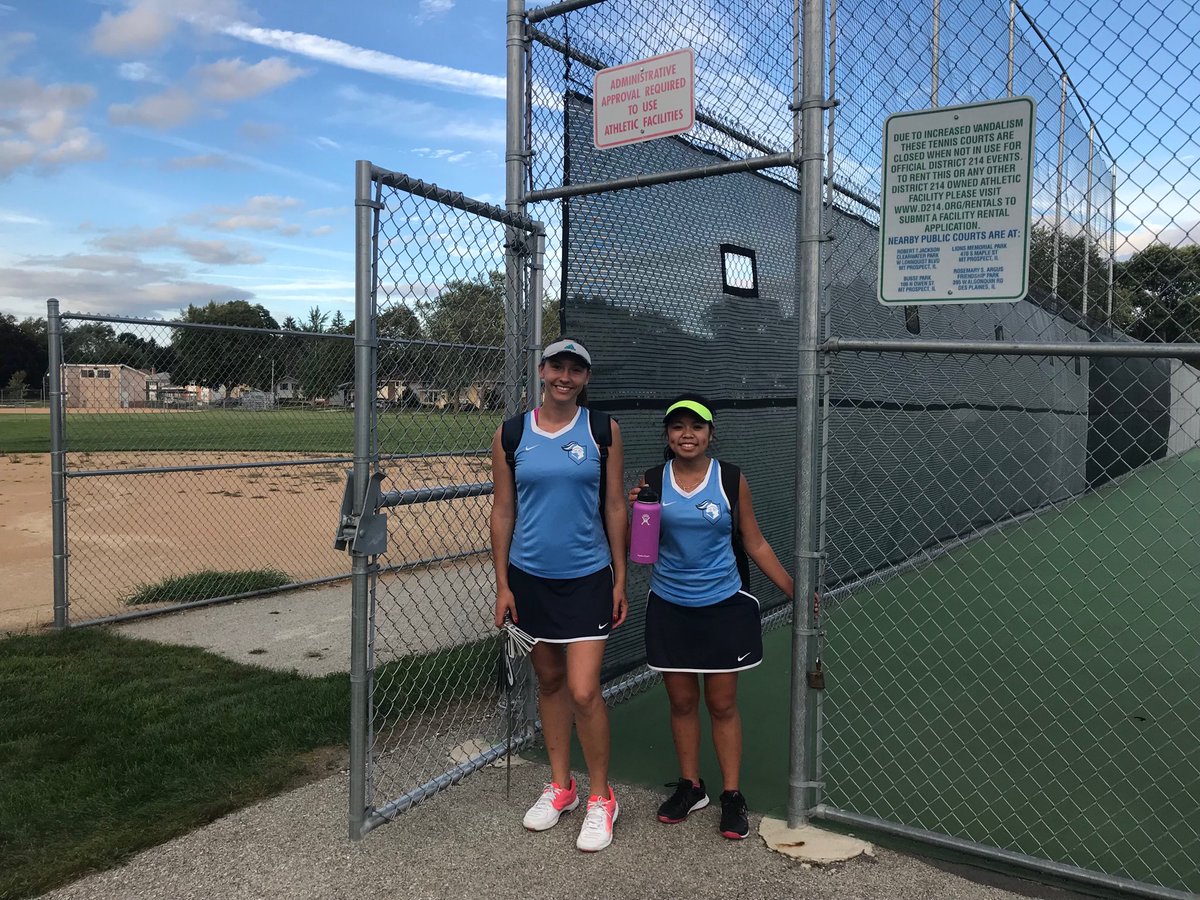 PHSKnightTennis's tweet photo. Seniors Alice Getmanchuk and Amanda Stickels walk off with the match clinching win vs Buffalo Grove on a windy Friday afternoon. Knights go on to win 6-1 to move to 3-0 in the MSL East. https://t.co/y0yL5zkrFf