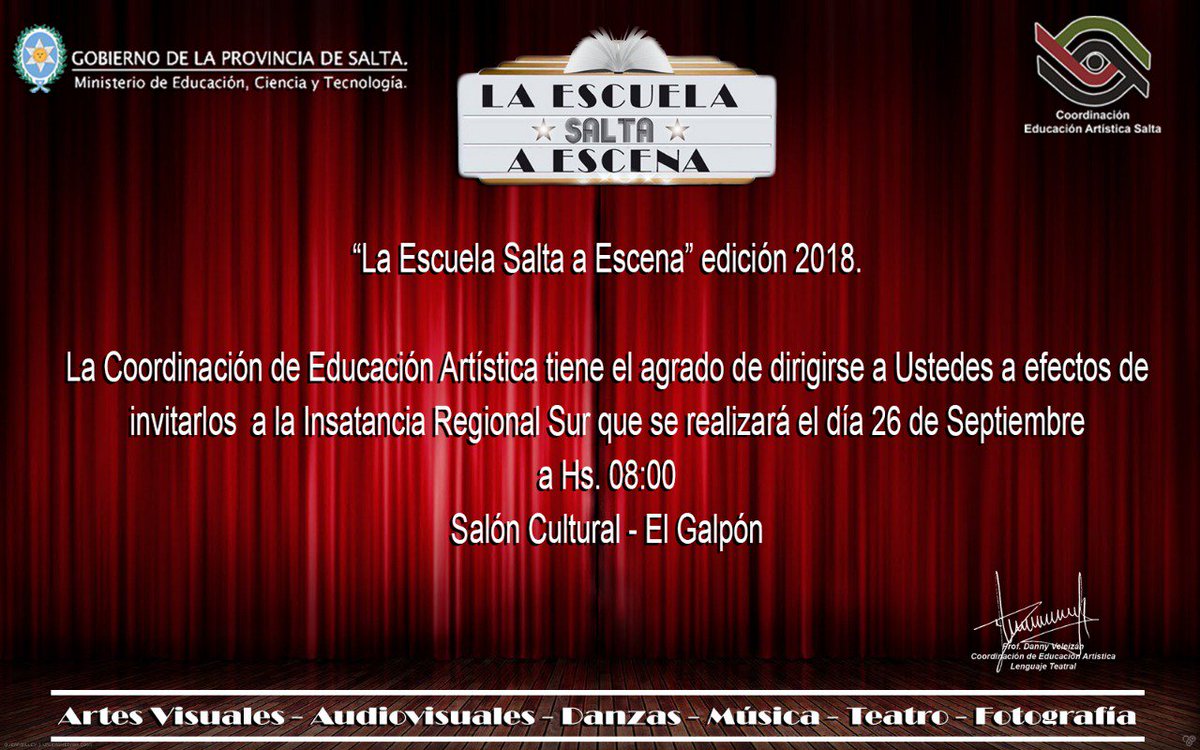 #LaEscuelaSaltaAEscena EL GALPÓN, con mas de 60 producciones  y mas de 450 jóvenes  a escena de 14 municipios ... nos hacemos presentes este miercoles 26 de Septiembre. Estan todos invitados, no se lo pueden perder !!! <a href="/aniberruezo/">analia berruezo</a> <a href="/MartaMariaMerlo/">Marta Merlo</a> <a href="/MEducacionSalta/">Ministerio de Educación de Salta</a>