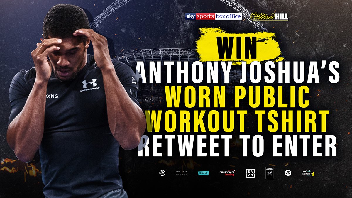 MatchroomBoxing's tweet photo. Win this one off #JoshuaPovetkin souvenir! 

We are giving away @anthonyfjoshua's public workout worn tshirt! 👕

RT to enter... Winner announced on today's #BeforeTheBell live show! https://t.co/uKluLBKkze