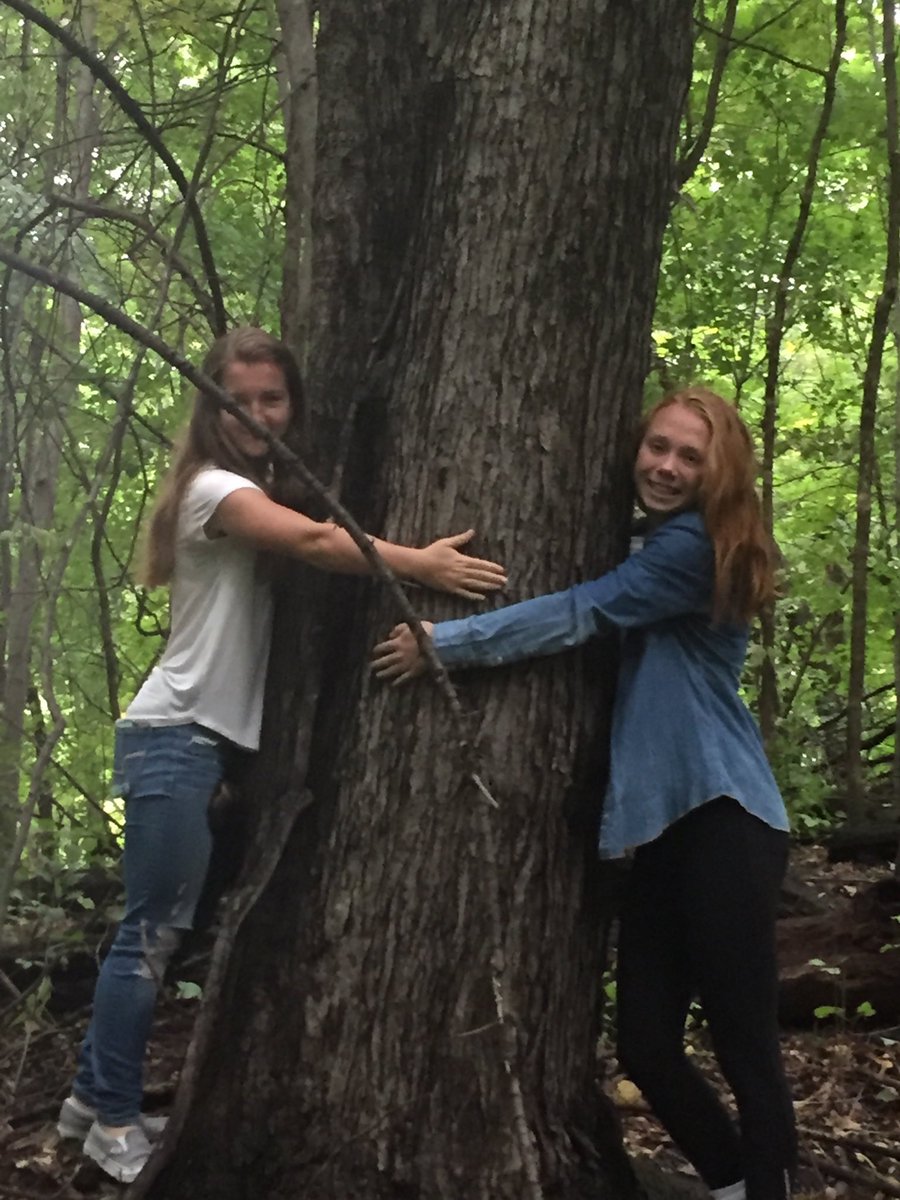 EcoTeam members finding “2 hug” maple trees to tap next spring! #WeArePLSAS