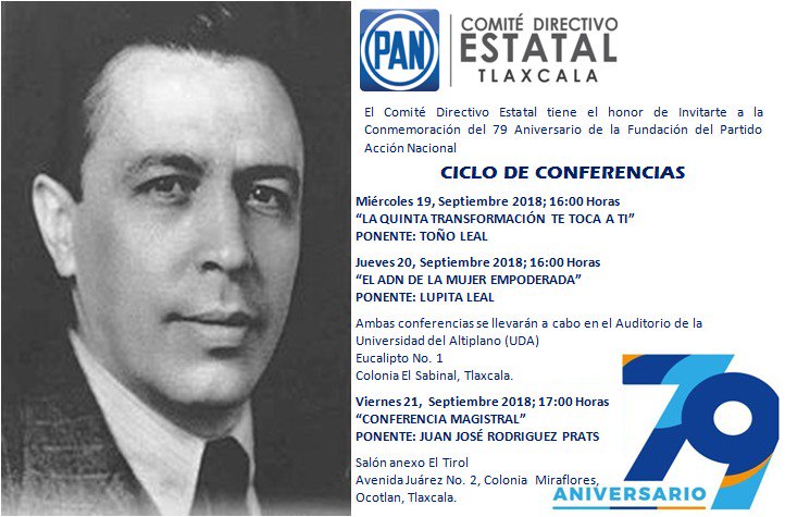 PANApizaco's tweet photo. #QueNoSeTePase asiste a la plática con @RodríguezPrats como parte del 79 aniversario de la fundación del PAN. https://t.co/WWv6jEC6di