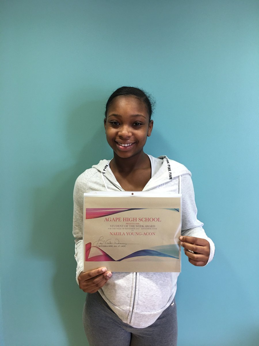 AGAPE Student of the week. Naeila is diligent with her coursework. Naeila is kind, pleasant and helps create a positive and productive classroom environment. She embodies the best of an Agape student with her everyday acts of GRACE. We are proud to know you! <a href="/AgapeSpps/">AGAPE_SPPS</a>