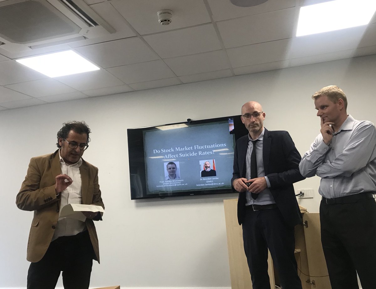 <a href="/LPTnhs/">Leicestershire Partnership NHS Trust</a> <a href="/Mohdgum/">Mohammed J Abbas</a> <a href="/herboo44/">Leon Herbert (He/Him)</a> <a href="/Dr_S_Kumar_G/">Satheesh kumar Gangadharan</a> <a href="/Avinashiremath/">Avinash Hiremath</a> We had an excellent presentation on stock market fluctuations and suicide rates by Dr Brendan Lambe and Prof Wisniewski at our educational meeting. Can we help target groups at times of recession?