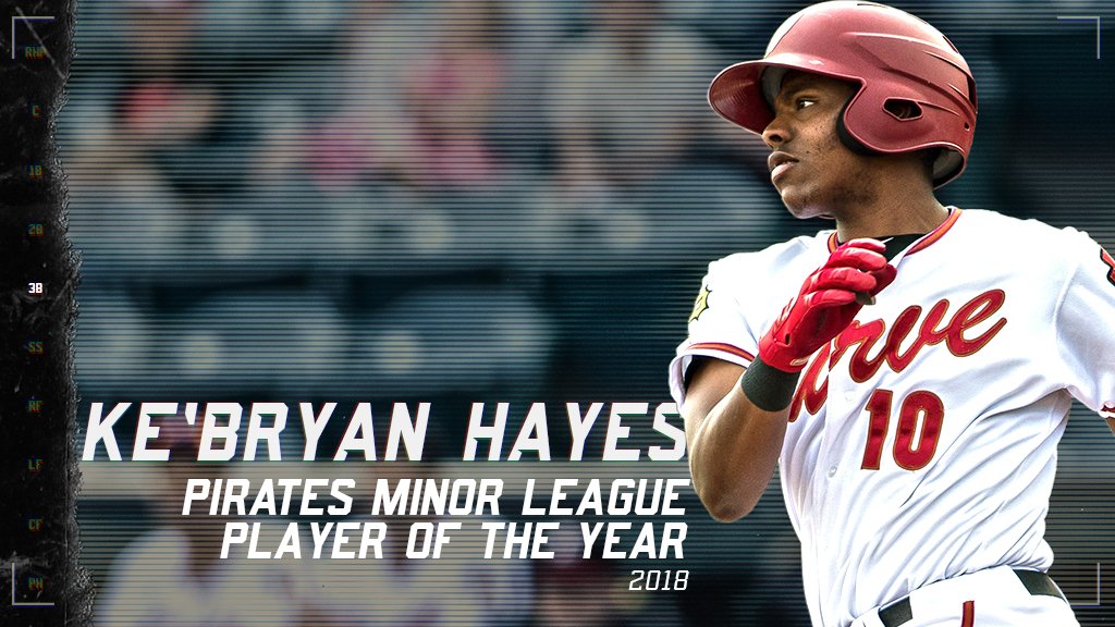 Pirates's tweet photo. The Pirates today announced infielder Ke’Bryan Hayes as the organization's Minor League Player-of-the-Year https://t.co/AdArqTn6kz