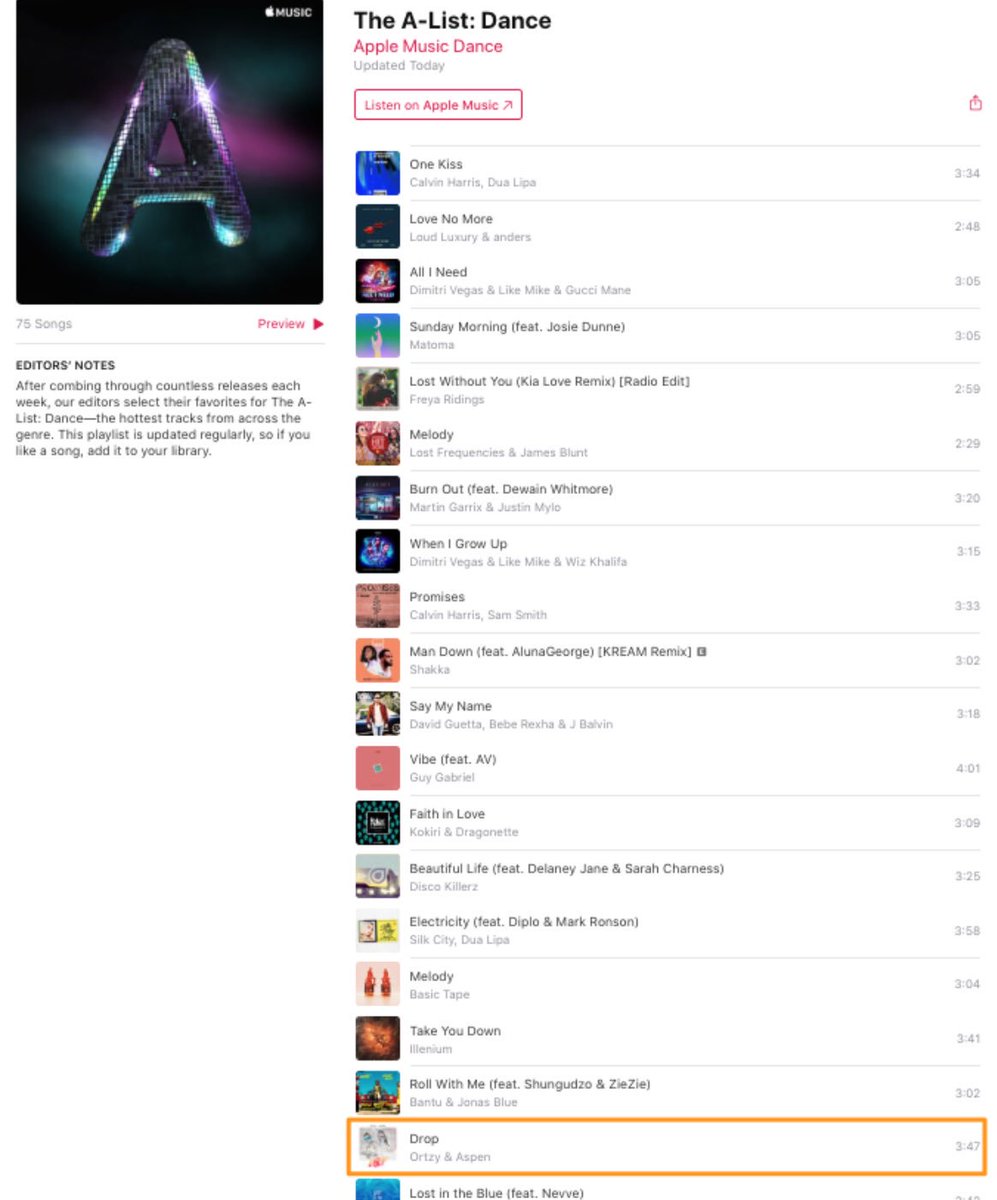 Thank you <a href="/AppleMusic/">Apple Music</a> for including DROP on playlists in Apple Music Netherlands &amp; Apple Music Belgium 💕 <a href="/OrtzyOfficial/">Ortzy</a> &amp; I are thrilled 😄🎶🎉