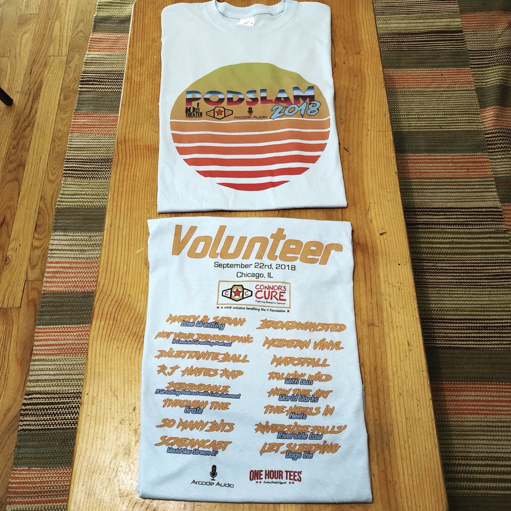 PodSlamLive's tweet photo. Our volunteers are going to look pretty snazzy with these awesome shirts! Thank you @OneHourTees!!! #podslam18 https://t.co/zwfFVEWfnY