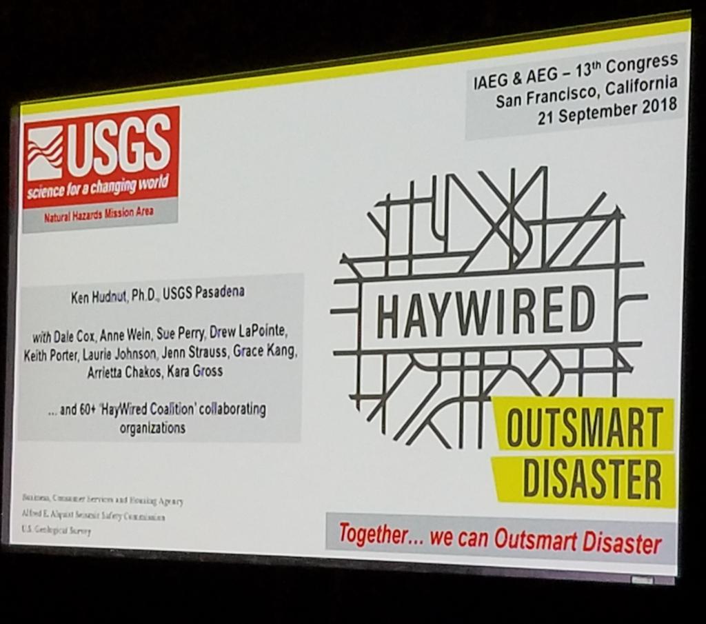 earthquakemom's tweet image. Great #HayWired #SciComm and sci #RiskComm by Ken Hudnut @kwhudnut @USGS Joint National &amp;amp; International @AEGweb meeting. #outsmartdisaster