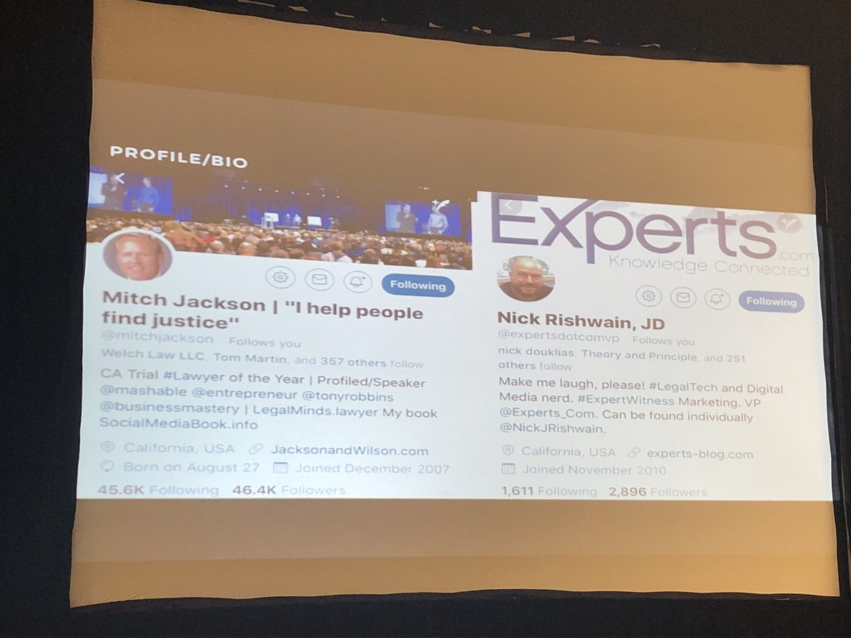 jordanlcouch's tweet photo. Now we’re getting real meta in this social media talk as @mitchjackson @expertsdotcomvp @EHGLawFirm &amp; @ZaviehLaw make an appearance in @nicoleabboud’s slide deck @WAStateBar #SSFConference https://t.co/QsVUEHnkox