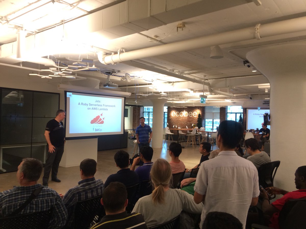 jayair's tweet image. Excited to hear from @tongueroo on Jets for Ruby on #Serverless at the #ServerlessMeetup Toronto!