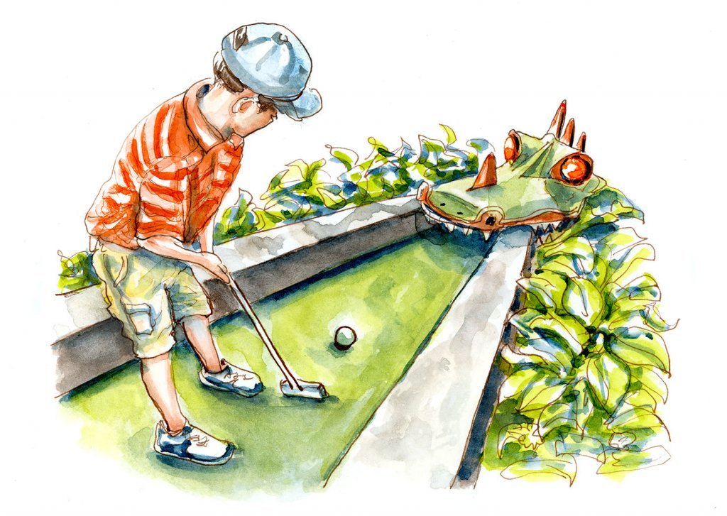Miniature Golf Day - #doodlewashSeptember2018 #doodlewash #WorldWatercolorGroup #MiniatureGolfDay #watercolor #illustration doodlewash.com/miniature-golf…