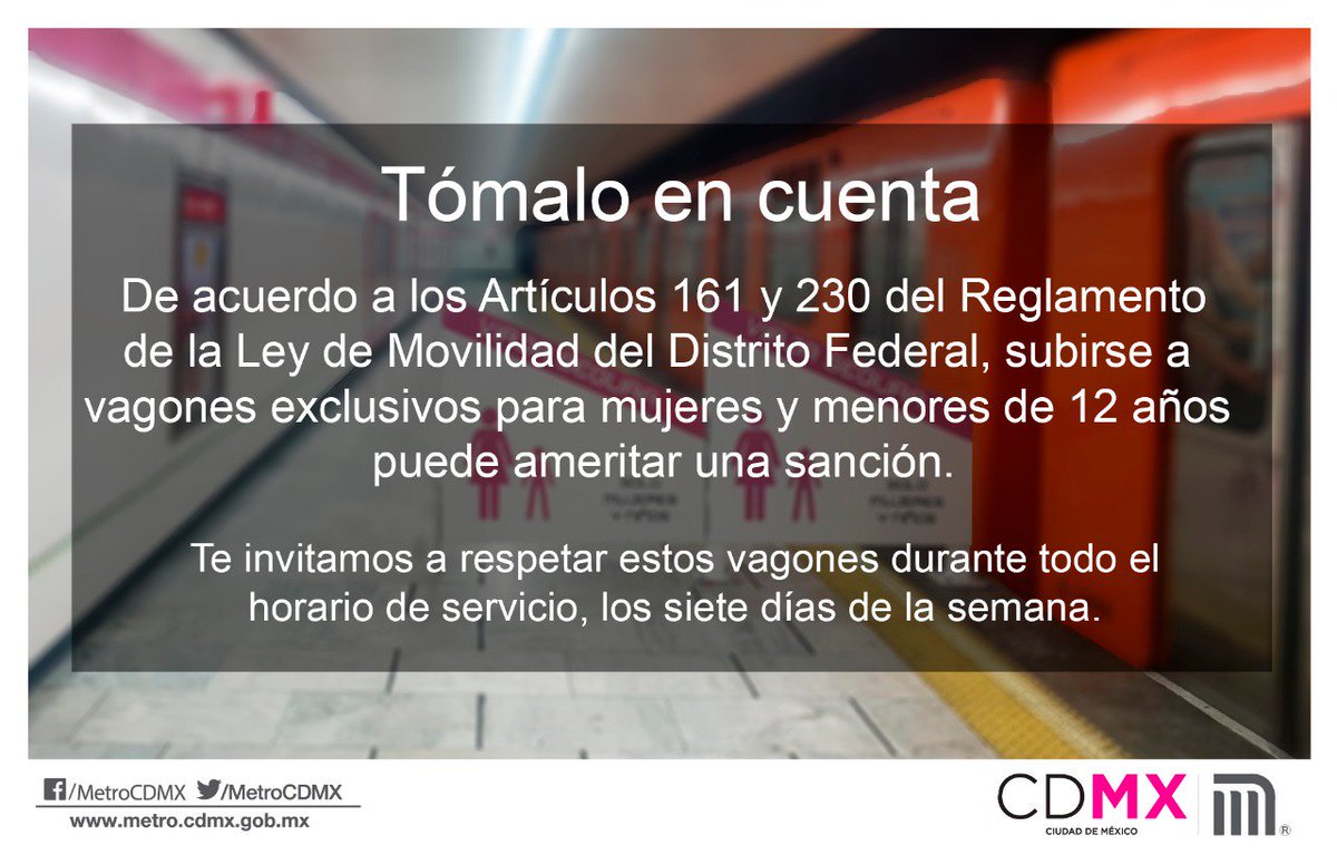 MetroCDMX's tweet photo. Recuerda respetar el espacio destinado a mujeres y menores de 12 años en trenes y andenes. https://t.co/sZO6CJtV4j