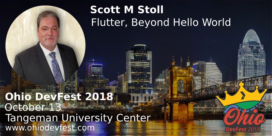 ohiodevfest's tweet photo. #Flutter, @Google's cross platform mobile development framework was a hot topic this year at #io18. #OhioDevFest18 can help you scratch that #Flutter itch on Saturday, Oct 13th when @scottstoll2017 takes us beyond Hello World on the #Dart side. https://t.co/7GW8714ew8